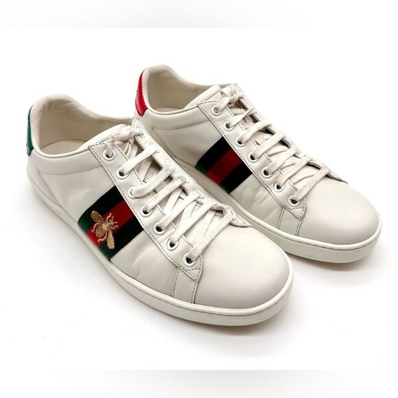 Gucci Ace Bee Embroidered Sneakers White leather Web Stripe EU 37.5 US 7.5 - Picture 12 of 12